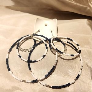 Free People NWT Blue-Black LANDSLIDE Layered Large Hoop Earrings beaded